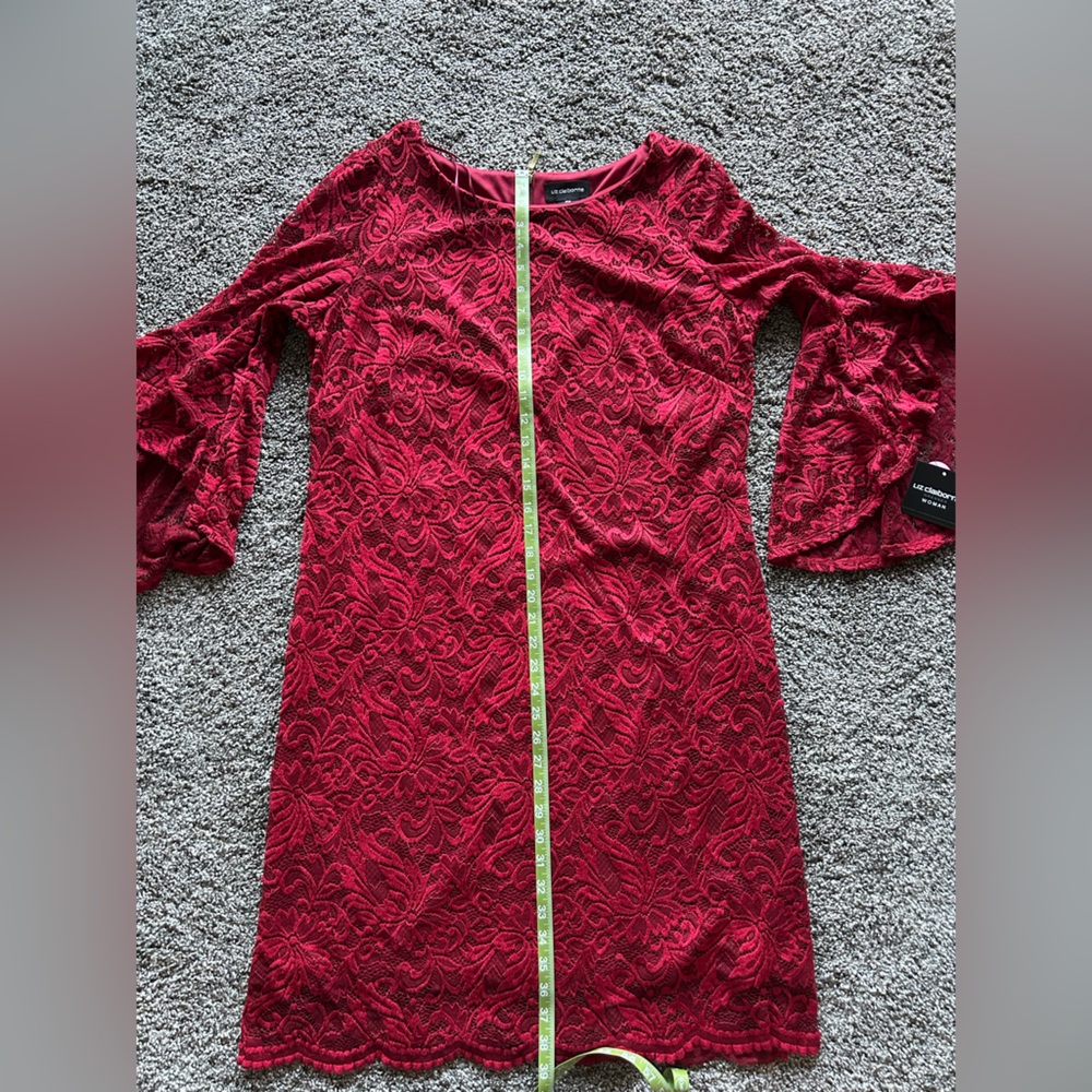 Liz Claiborne Ruby Red Lace Long Sleeve Dress